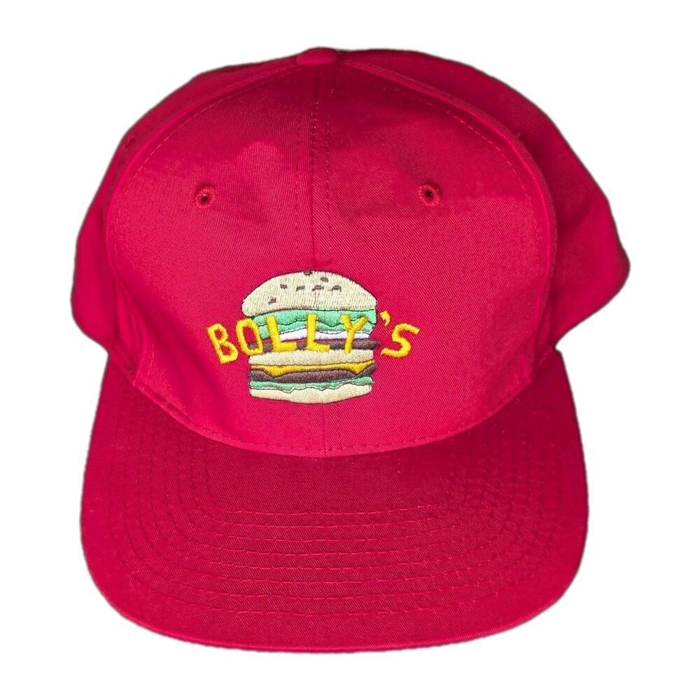 Vintage Yupoong Bolly's Cheeseburger Logo Red Flat Bill Snapback Adjustable Hat